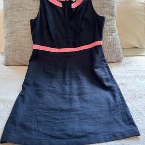 Boden Linen Dress-Sz UK12R/US16R, Navy Blue w/Pink Trim